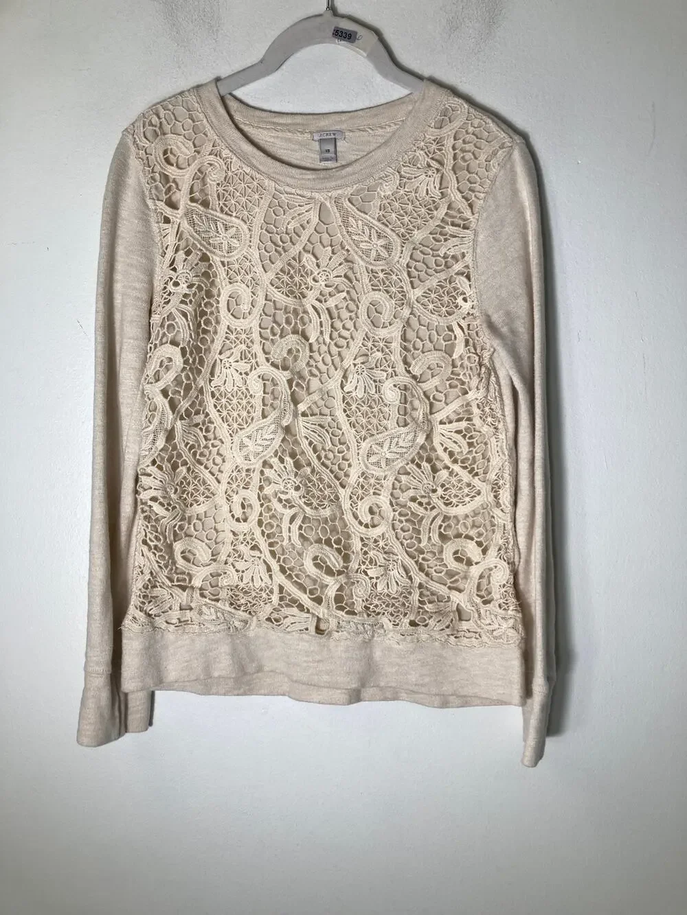 J. Crew Cream Crochet Front Sweatshirt Sz S